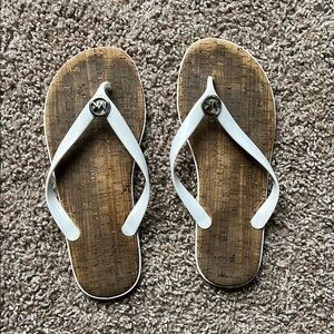 Michael Kors White Flip Flops with Textured Sole